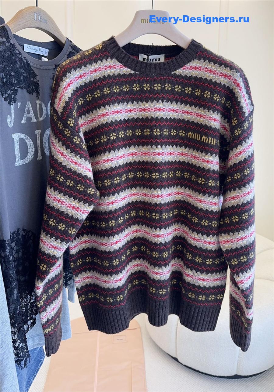 Miu Miu Dark Brown Wool Crew-neck Sweater
