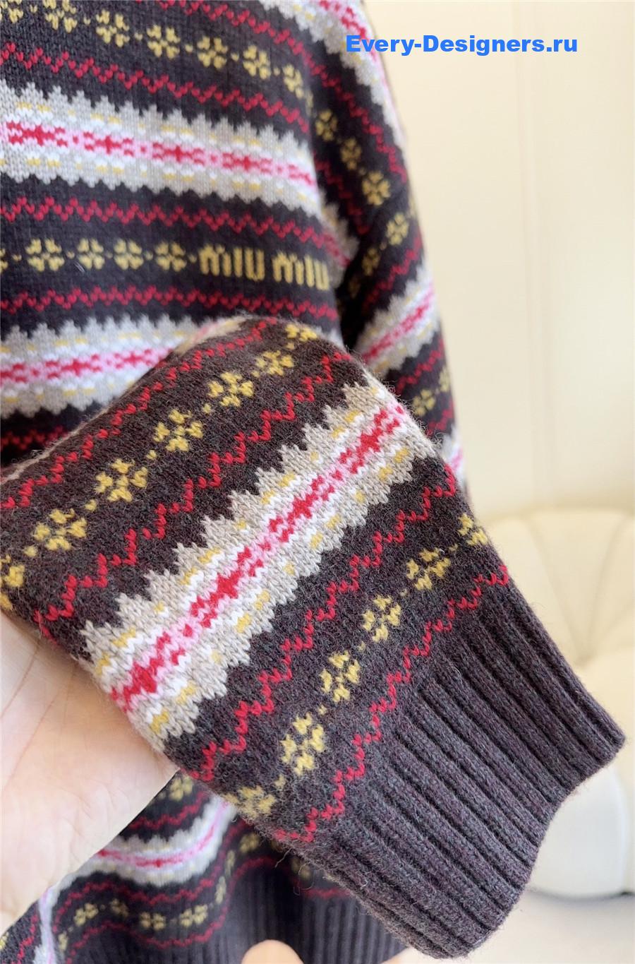 Miu Miu Dark Brown Wool Crew-neck Sweater
