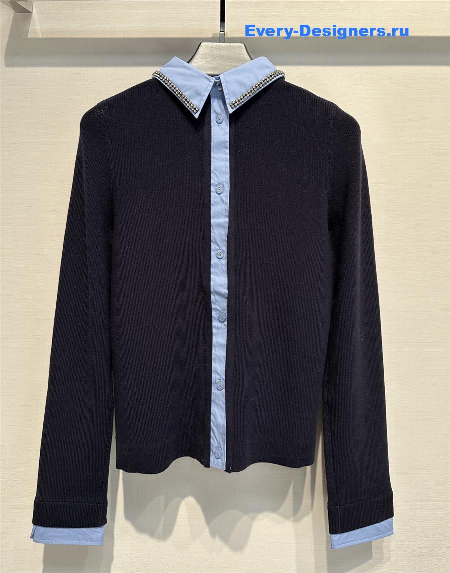 Gvc*1 navy embroidery wool sweater