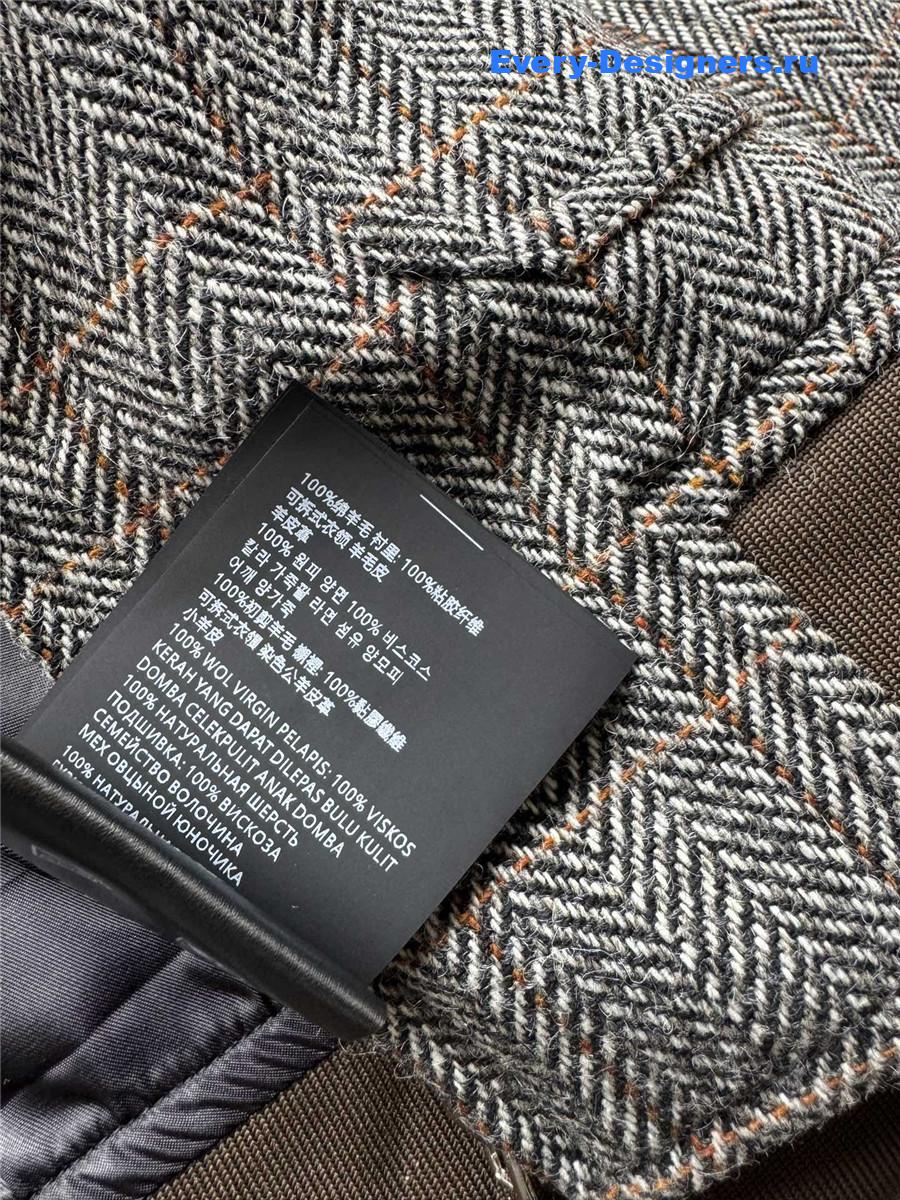 Miu Miu Shearling-Collar Wool Tweed Bomber Jacket