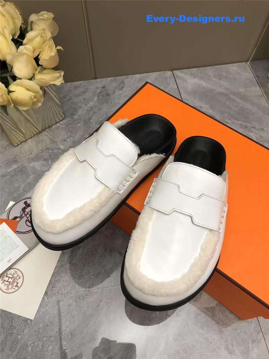 H**me5 white leather goatskin shearling go mules