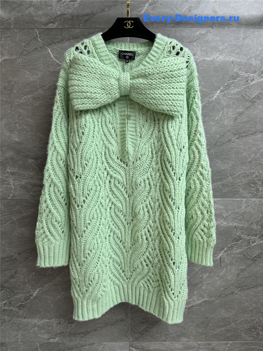 Ch**el light green bow knit dress