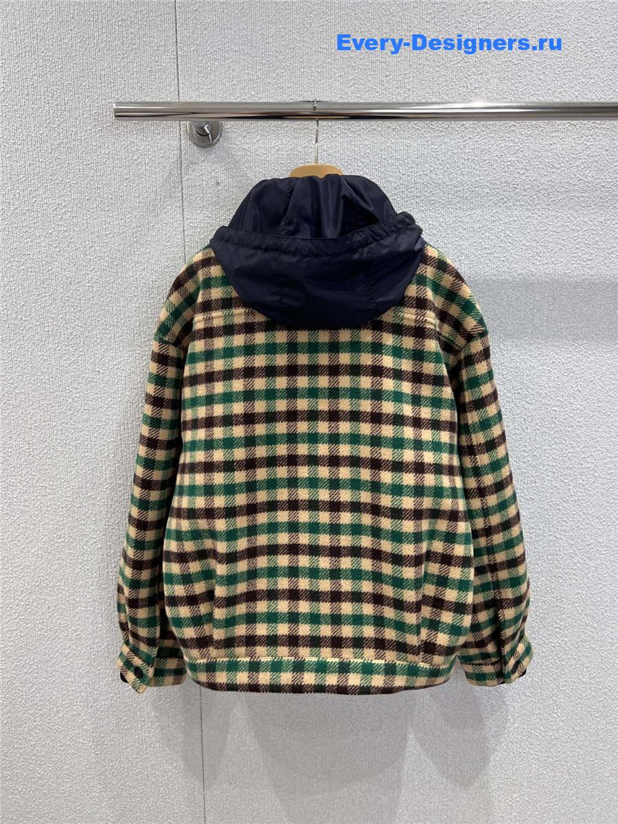 Miu Miu Green Gingham-check Hooded Jacket