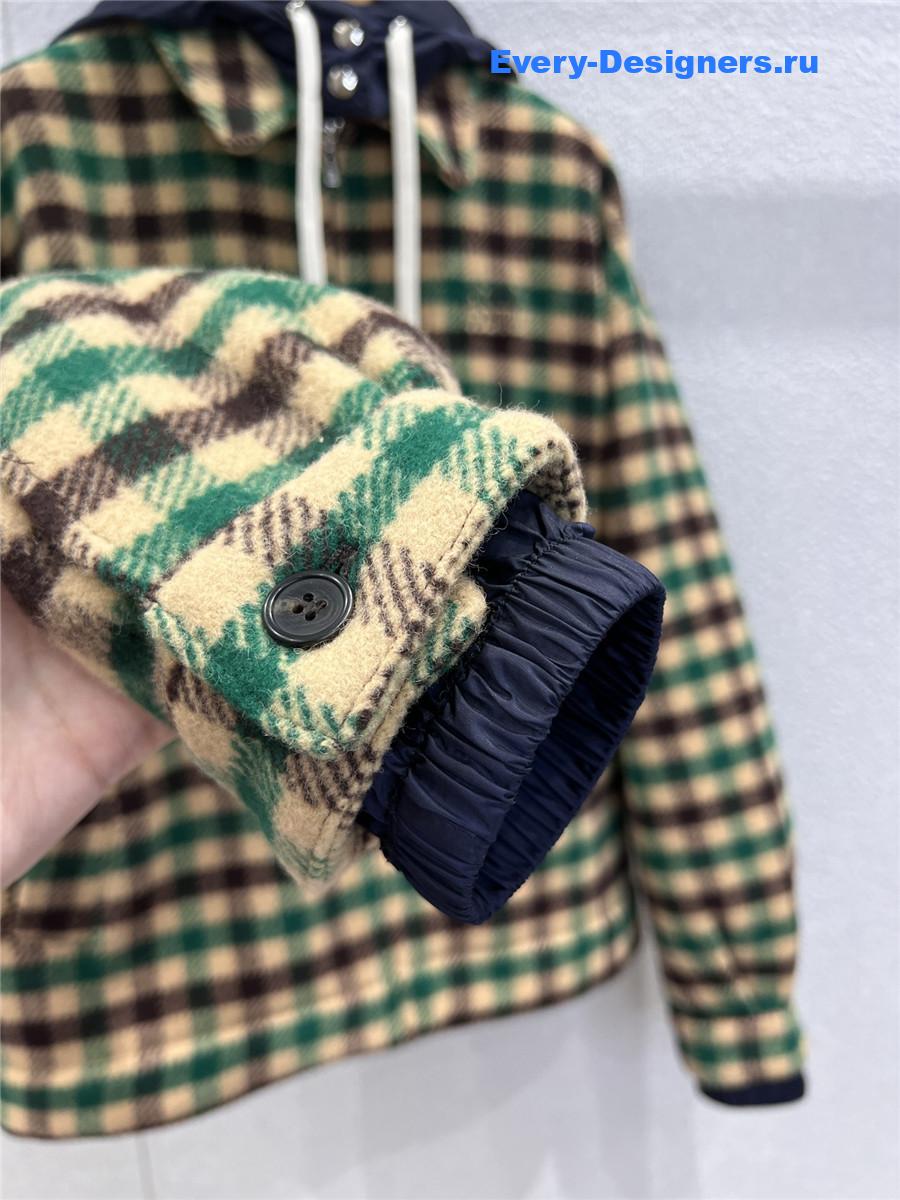 Miu Miu Green Gingham-check Hooded Jacket