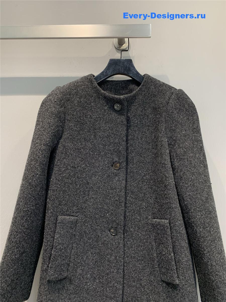 Miu Miu Dark Grey Wool Crew Neck Coat