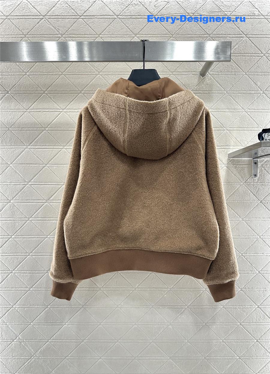 Miu Miu Hooded Drawstring Lambswool Zip-up Jacket