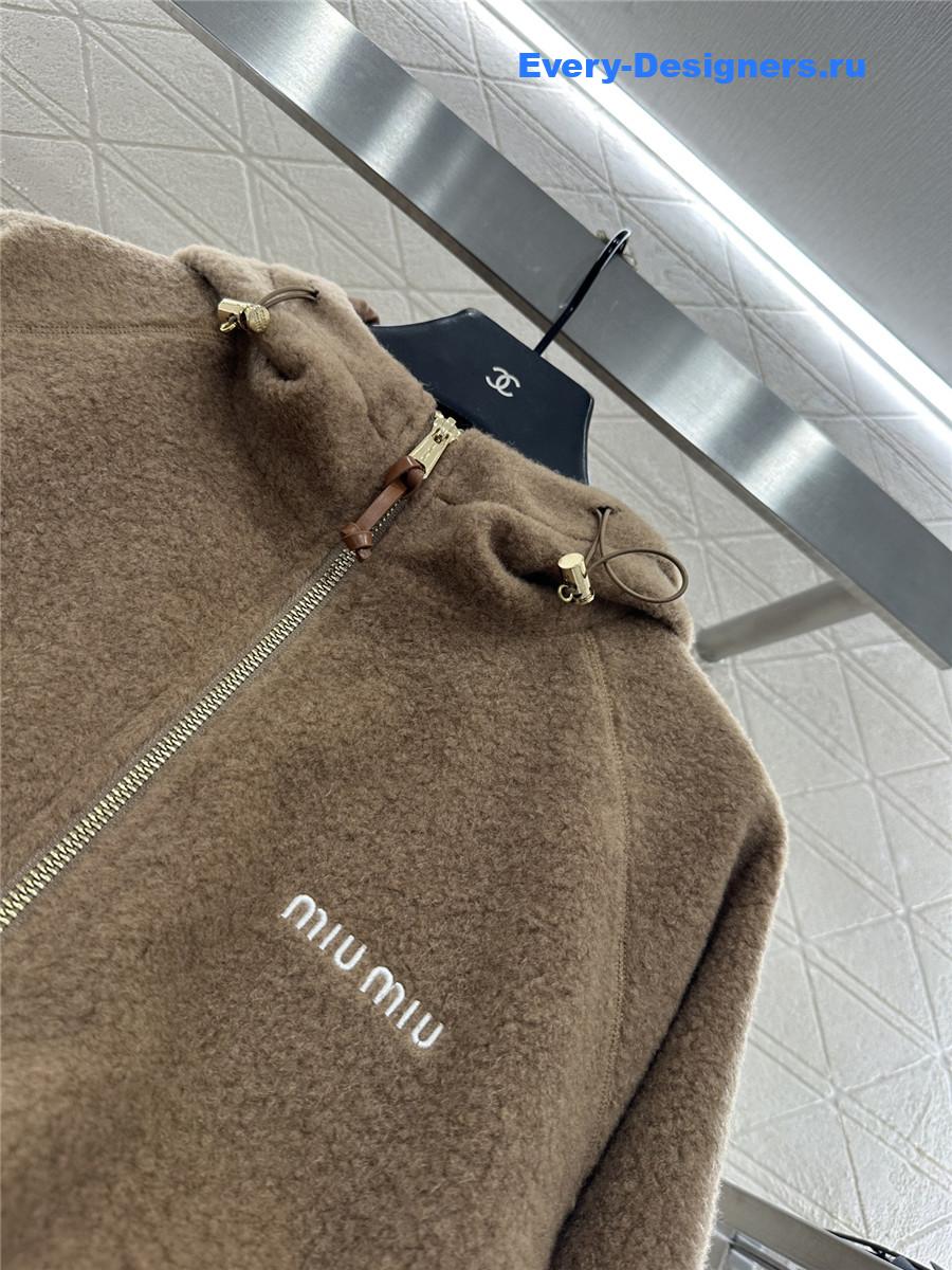 Miu Miu Hooded Drawstring Lambswool Zip-up Jacket
