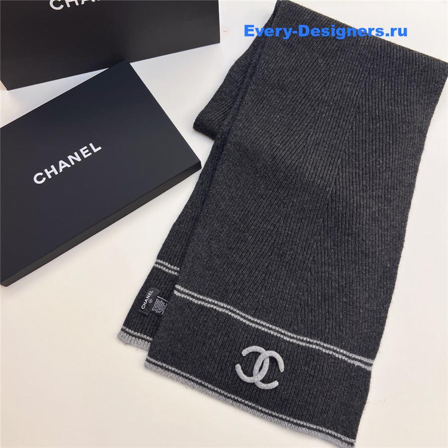 Ch**el dark grey logo cashmere scarf