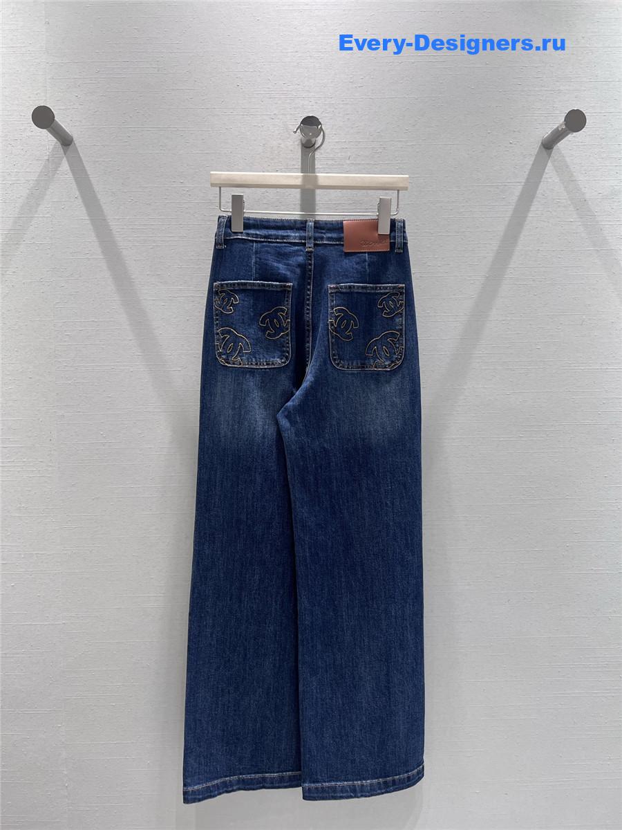 Ch**el blue women denim wide leg pants