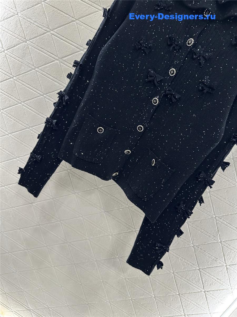 Ch**el black sequin bow knit cardigan