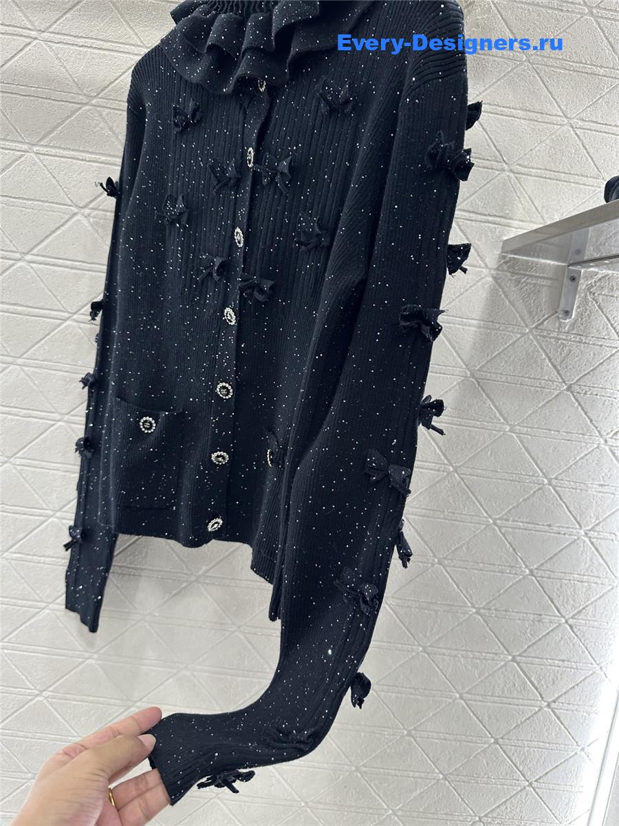 Ch**el black sequin bow knit cardigan