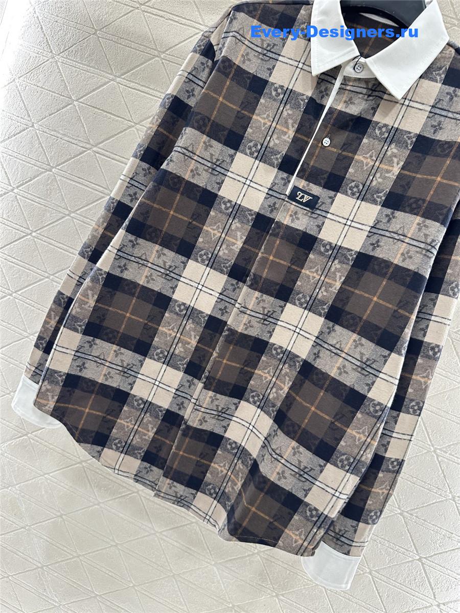 l0vis Vvtt0n monogram flannel long-sleeved polo shirt