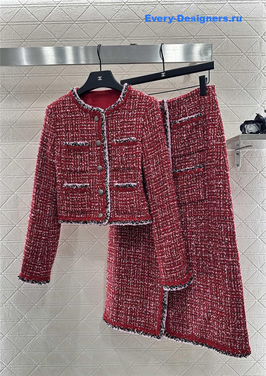 Ch**el round neck woven skirt suit