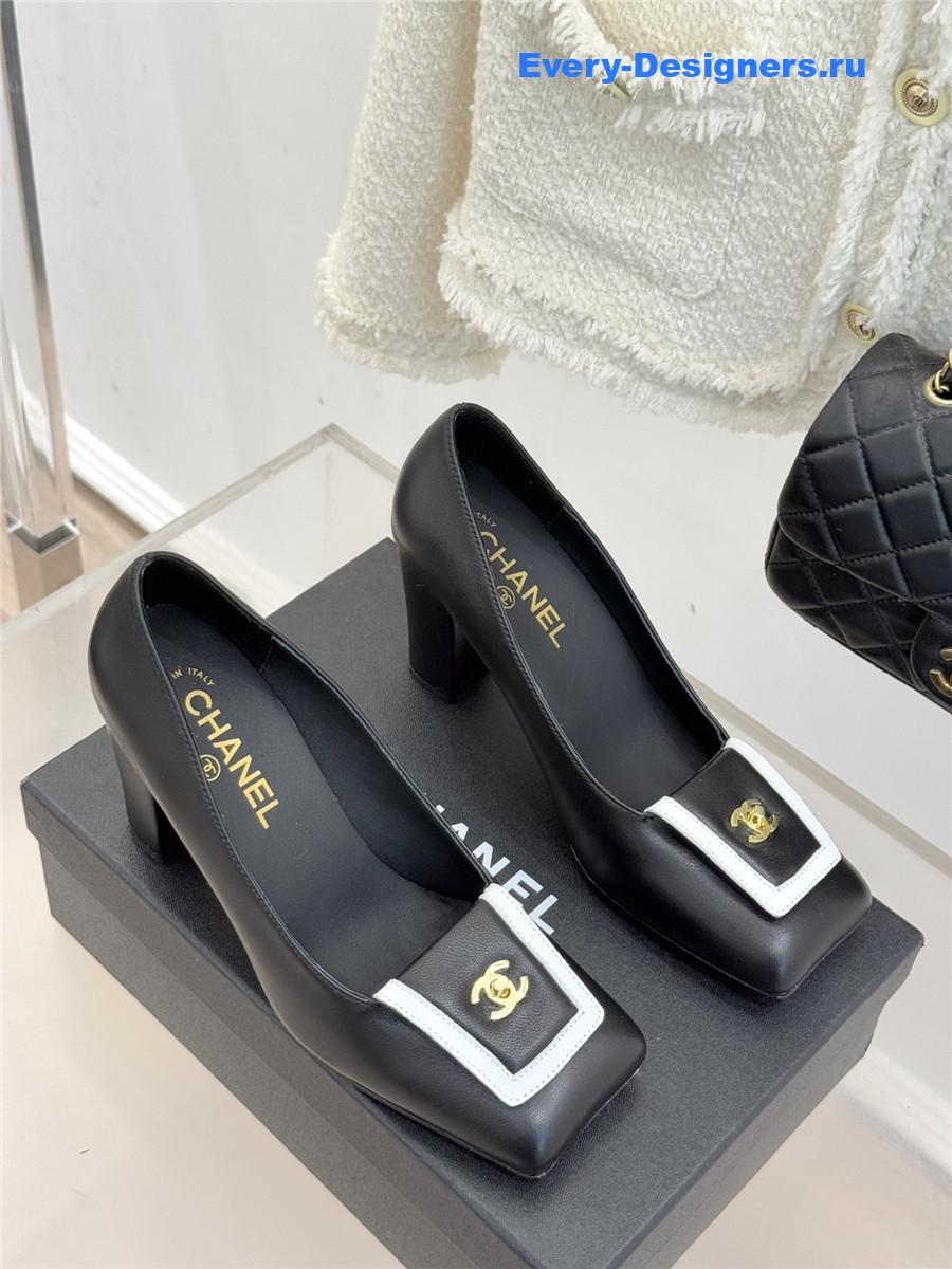 Ch**el black leather square toe pumps