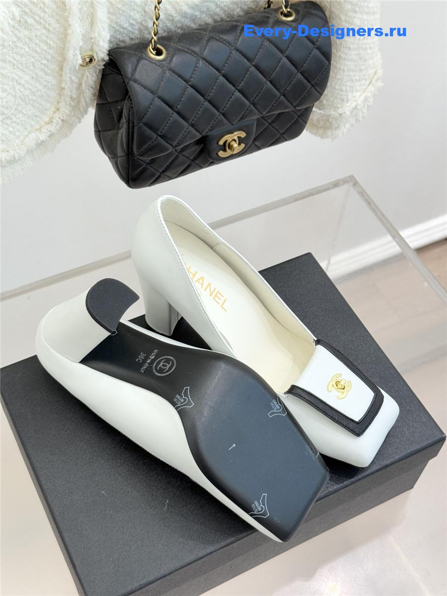 Ch**el white leather square toe pumps