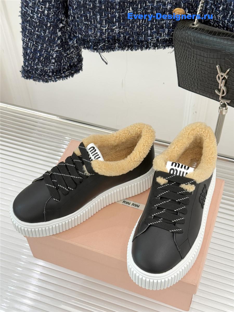 Miu Miu Black Leather And Shearling Sneakers