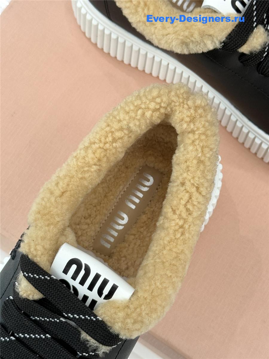 Miu Miu Black Leather And Shearling Sneakers