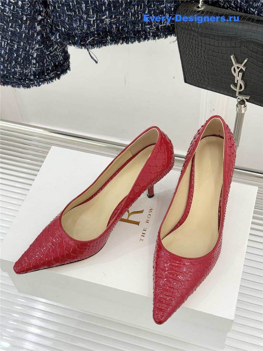 The R0w fuchsia liisa python almond kitten heel pump