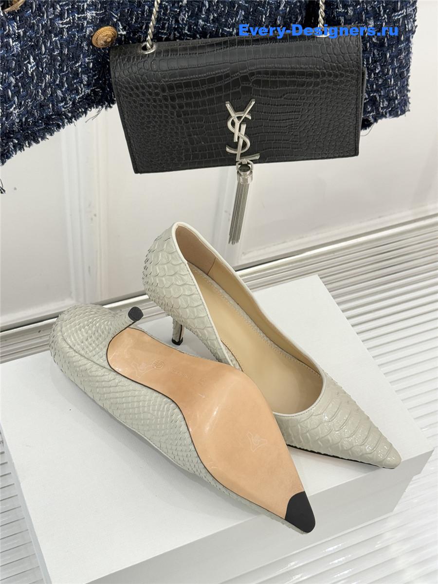 The R0w beige liisa python almond kitten heel pump