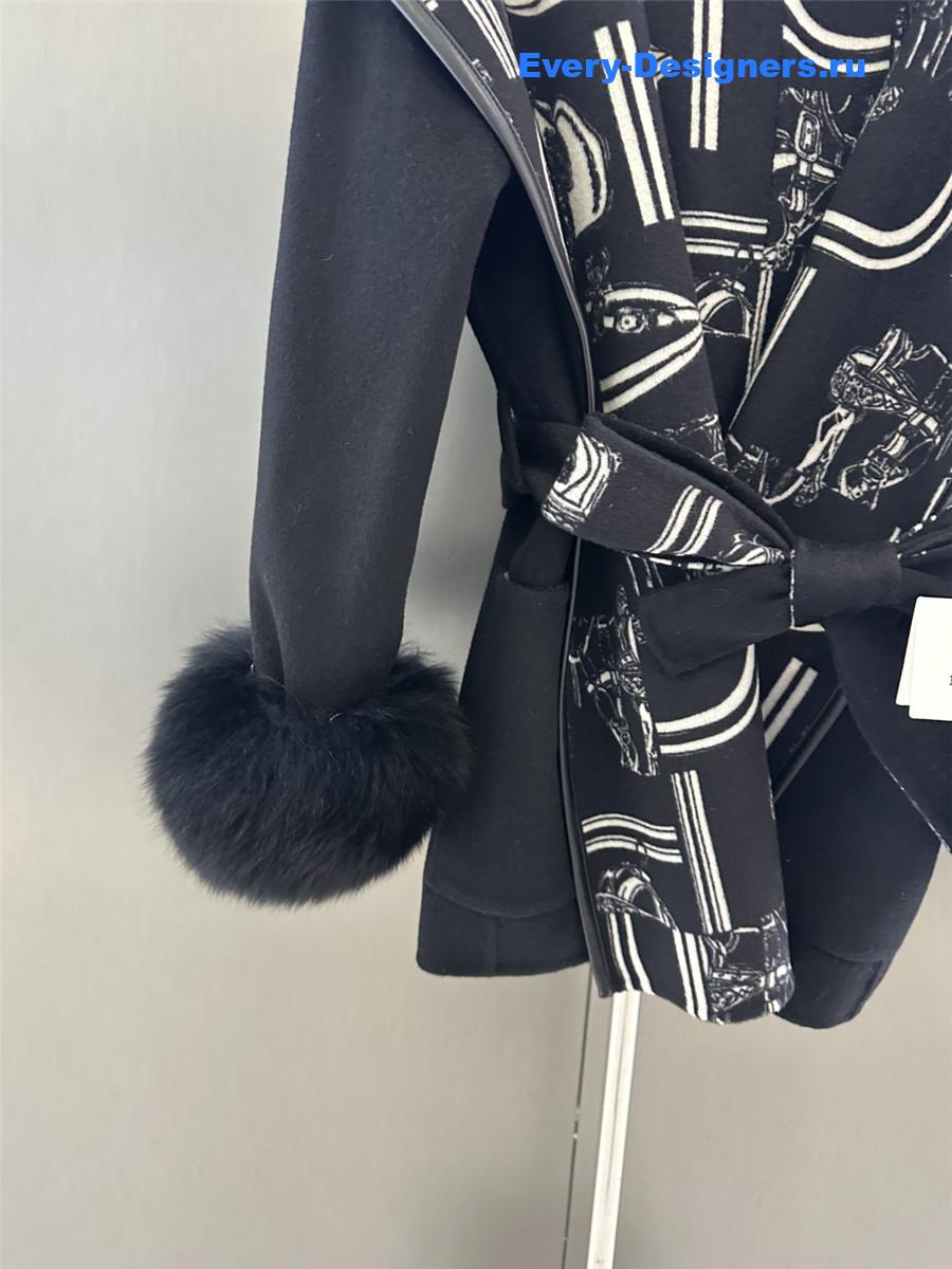 H**me5 black classic print wool coat