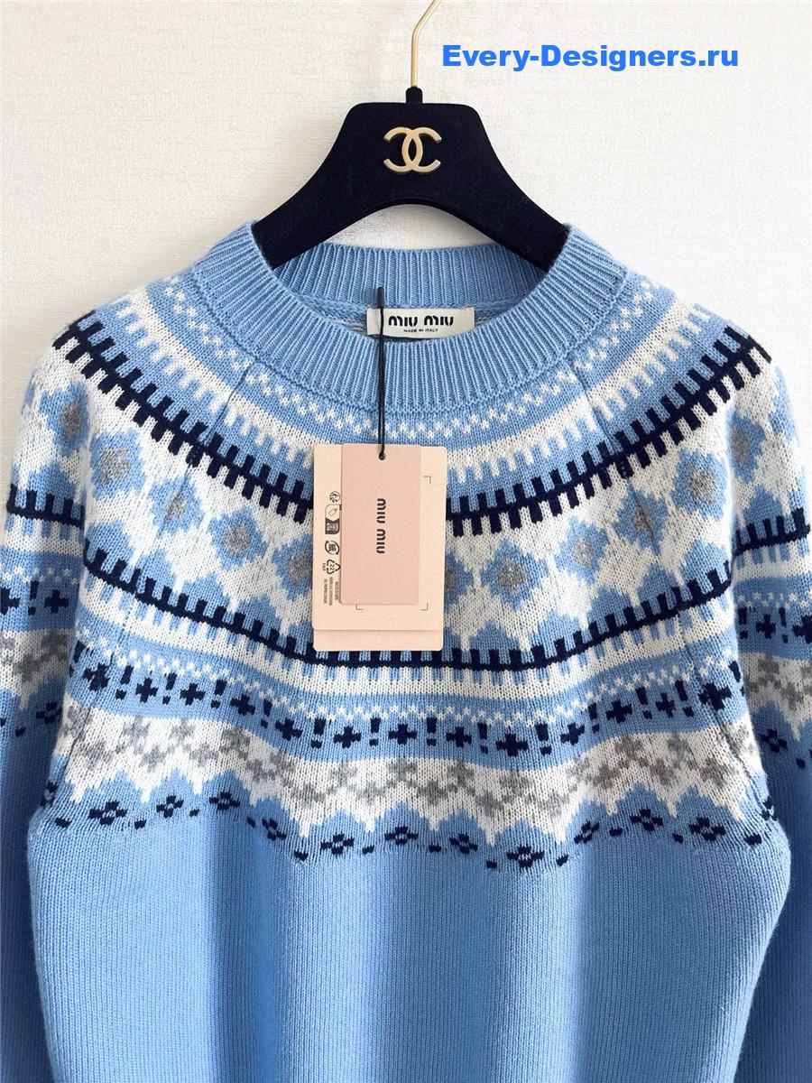 Miu Miu Sapphire Blue Wool Crew-neck Sweater