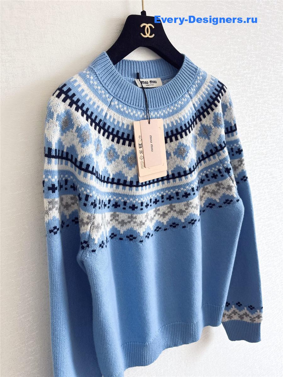 Miu Miu Sapphire Blue Wool Crew-neck Sweater