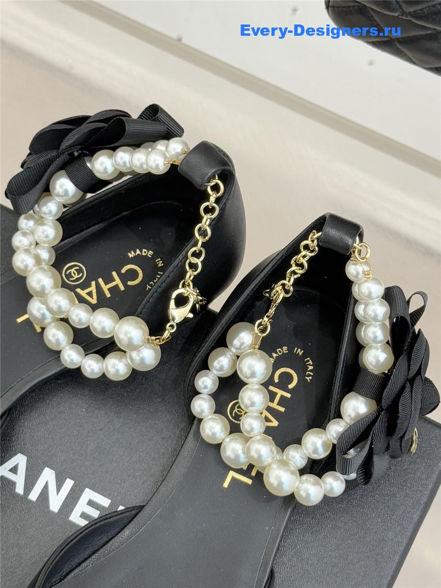 Ch**el pearl camellia pointed-toe flat sandals