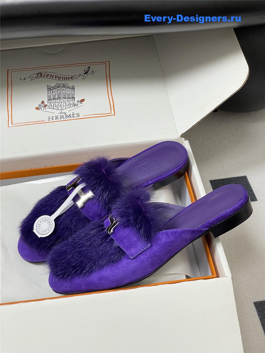 H**me5 purple suede mink mules