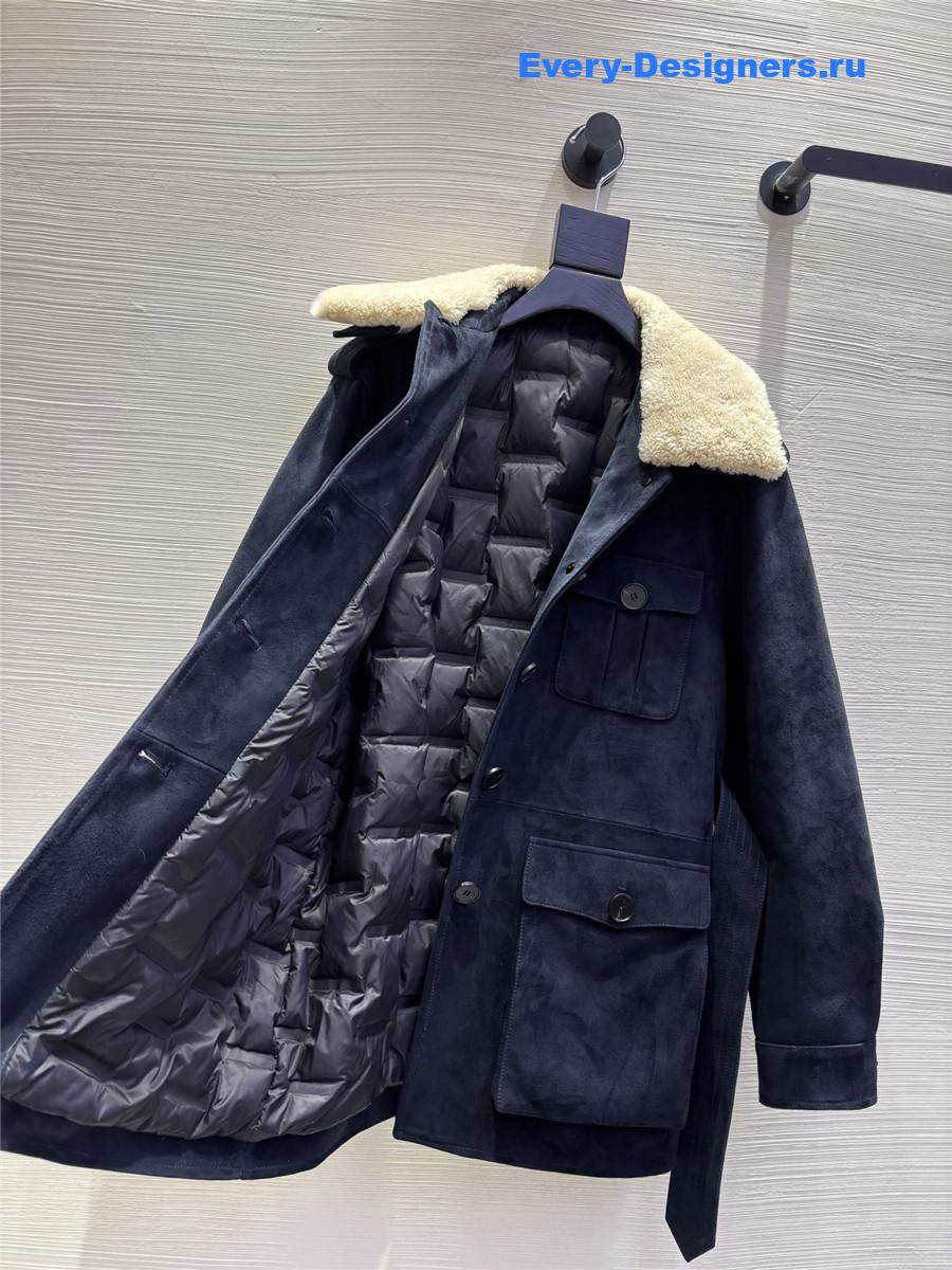 Sa1nt Lau*nt navy blue suede down jacket