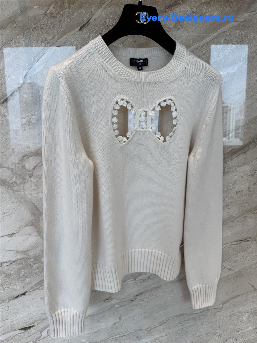 Ch**el white bow knit sweater