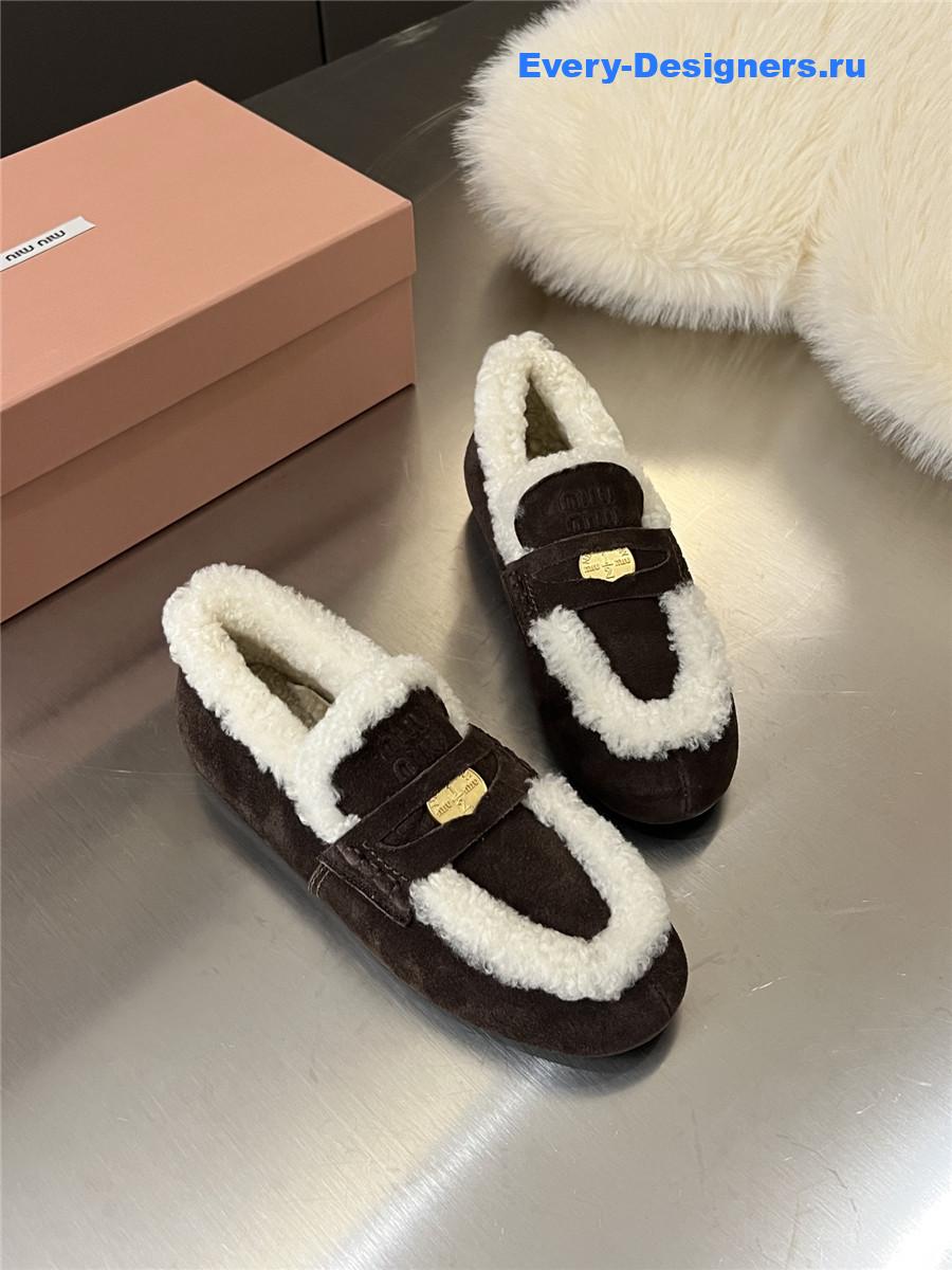 Miu Miu Women Dark Brown Wool Loafers