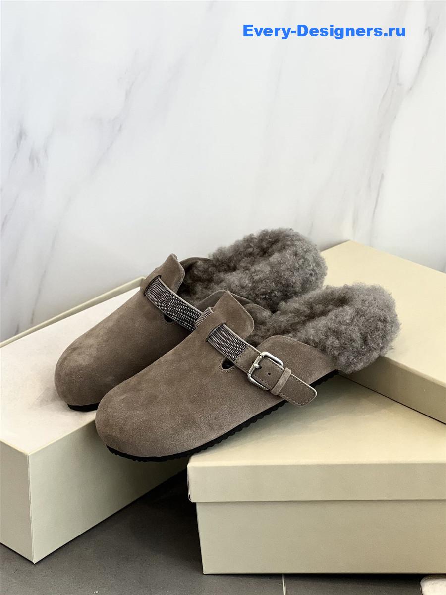 BC Light Gray Shearling Suede Clogs