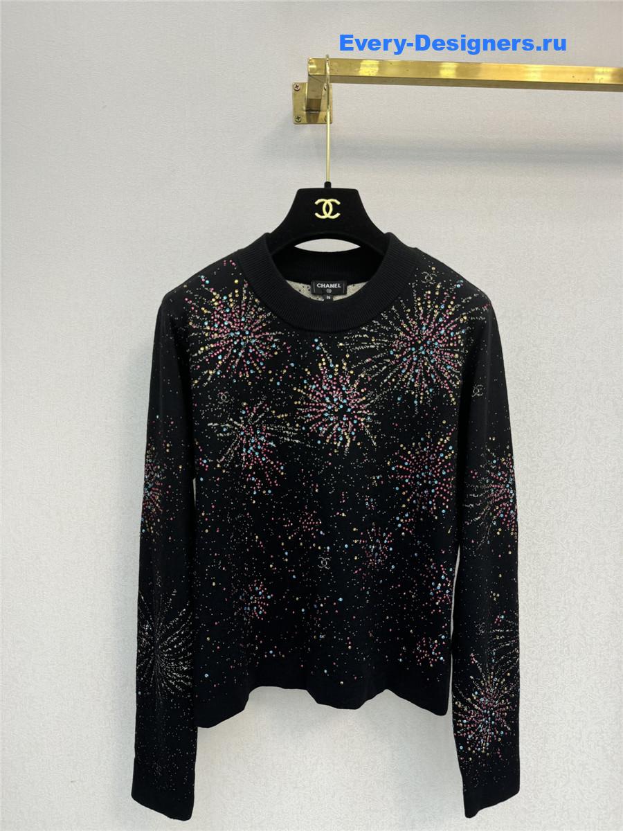 Ch**el christmas fireworks rhinestone pullover sweater