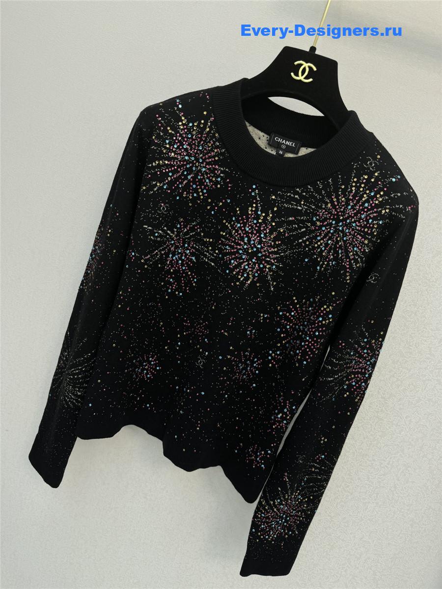 Ch**el christmas fireworks rhinestone pullover sweater