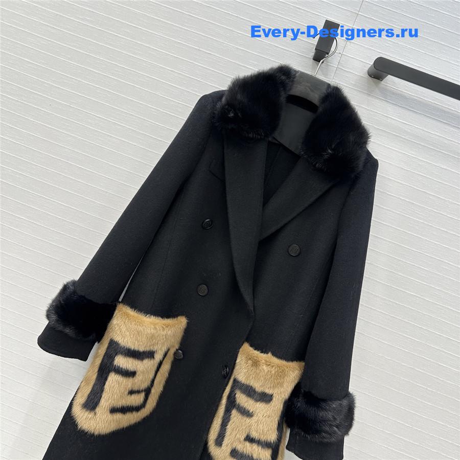 F**di black ff mink fur cashmere coat
