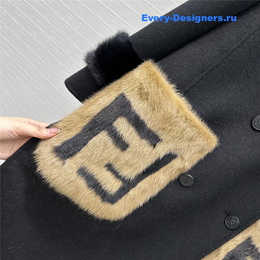 F**di black ff mink fur cashmere coat