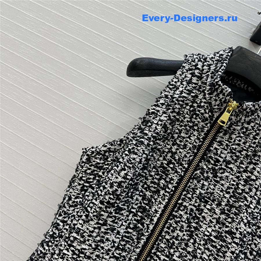 Balmain Sleeveless Flared Tweed Dress