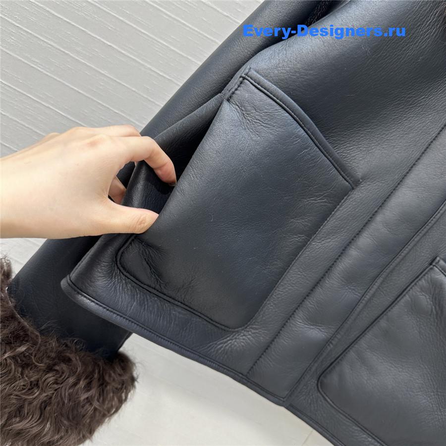 L0ew* shearling-trim black leather jacket