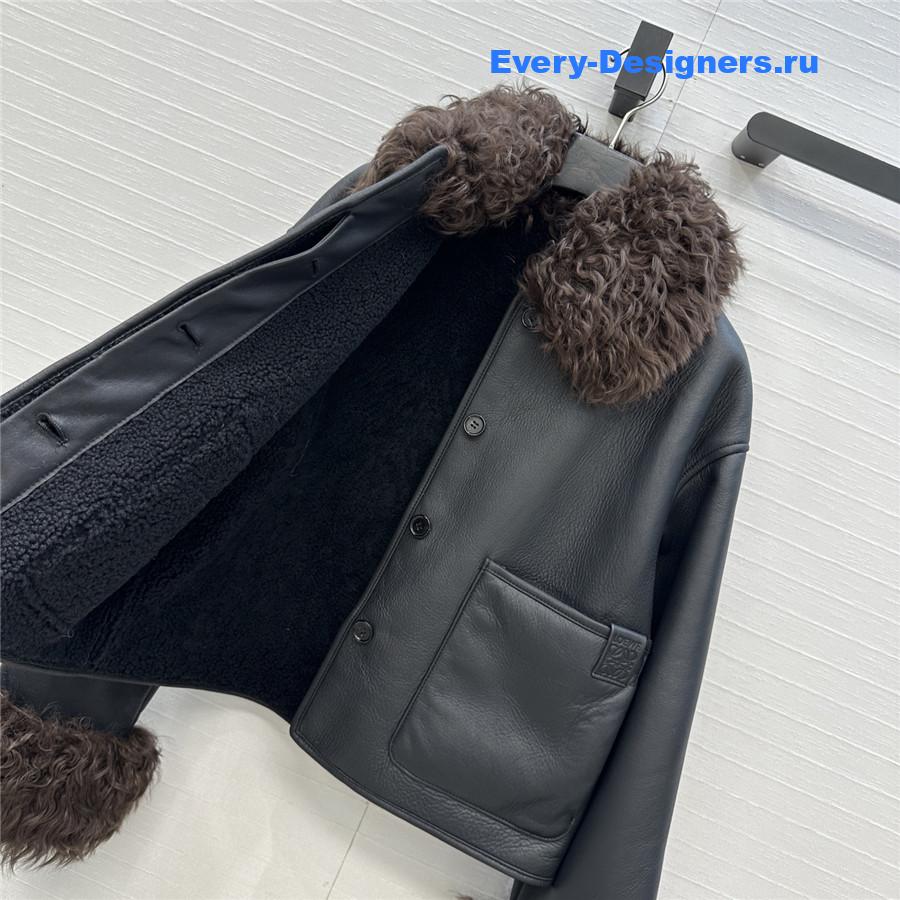 L0ew* shearling-trim black leather jacket