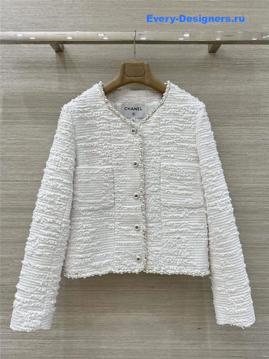 Ch**el coco white tweed pearl jacket