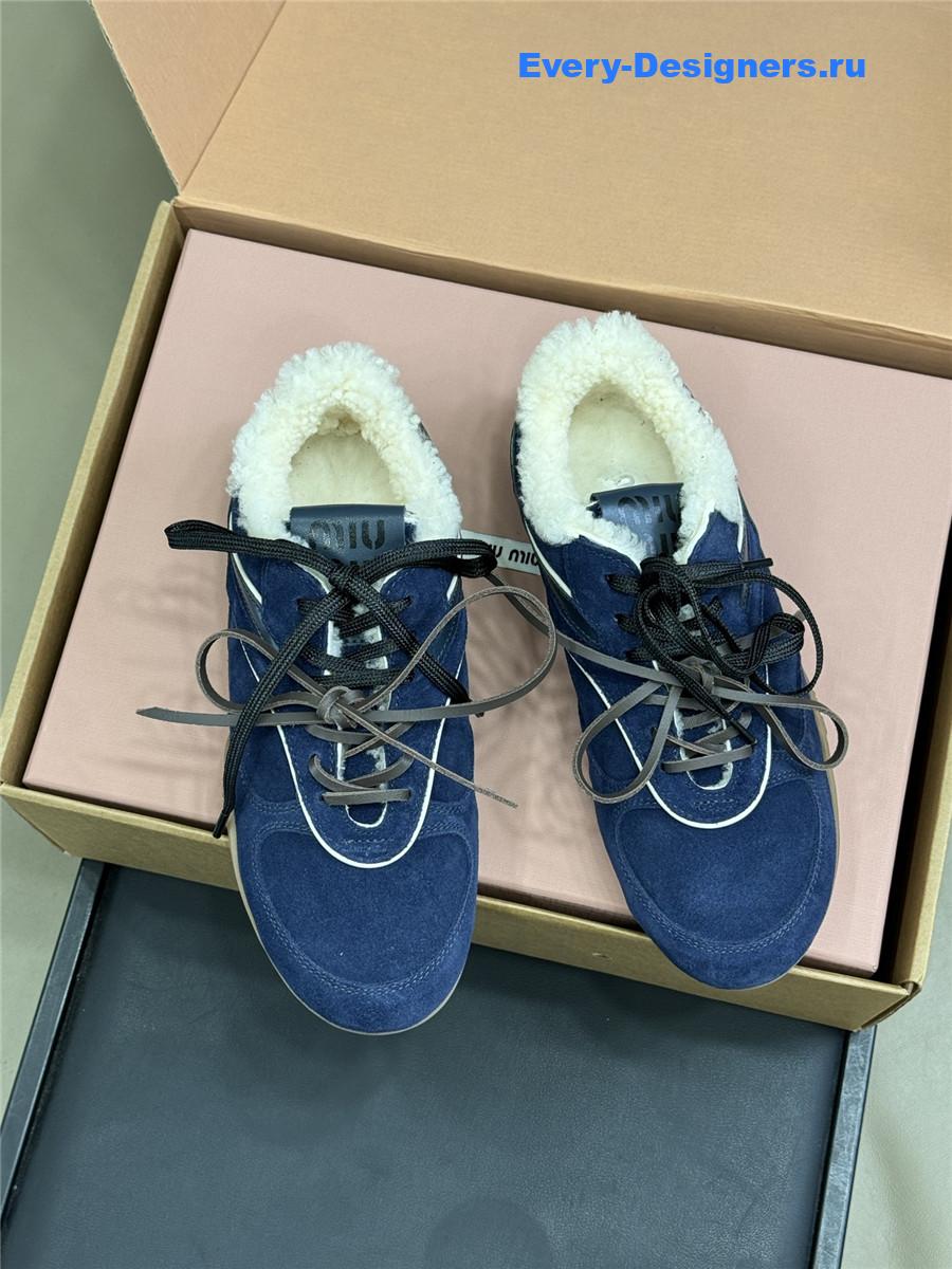 Miu Miu Blue Gymnasium Suede Shearling Sneakers
