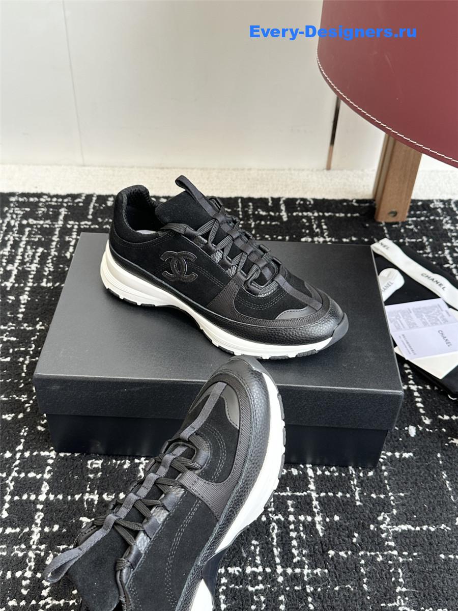 Ch**el cc logo black lambskin low top sneaker