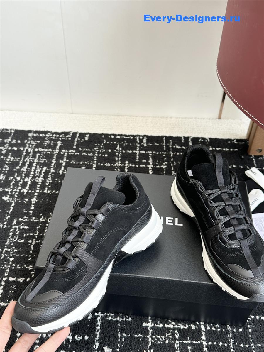 Ch**el cc logo black lambskin low top sneaker