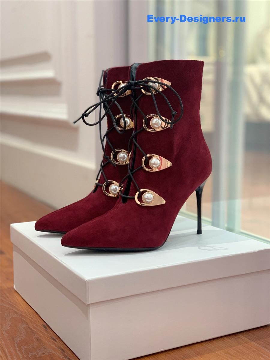 Balmain Burgundy Suede Pointed Toe High Heel Boots