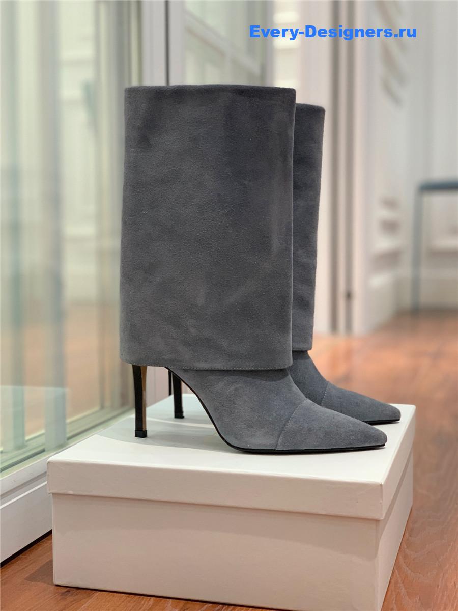 Balmain Light Blue Suede Pointed High-Heeled Boot