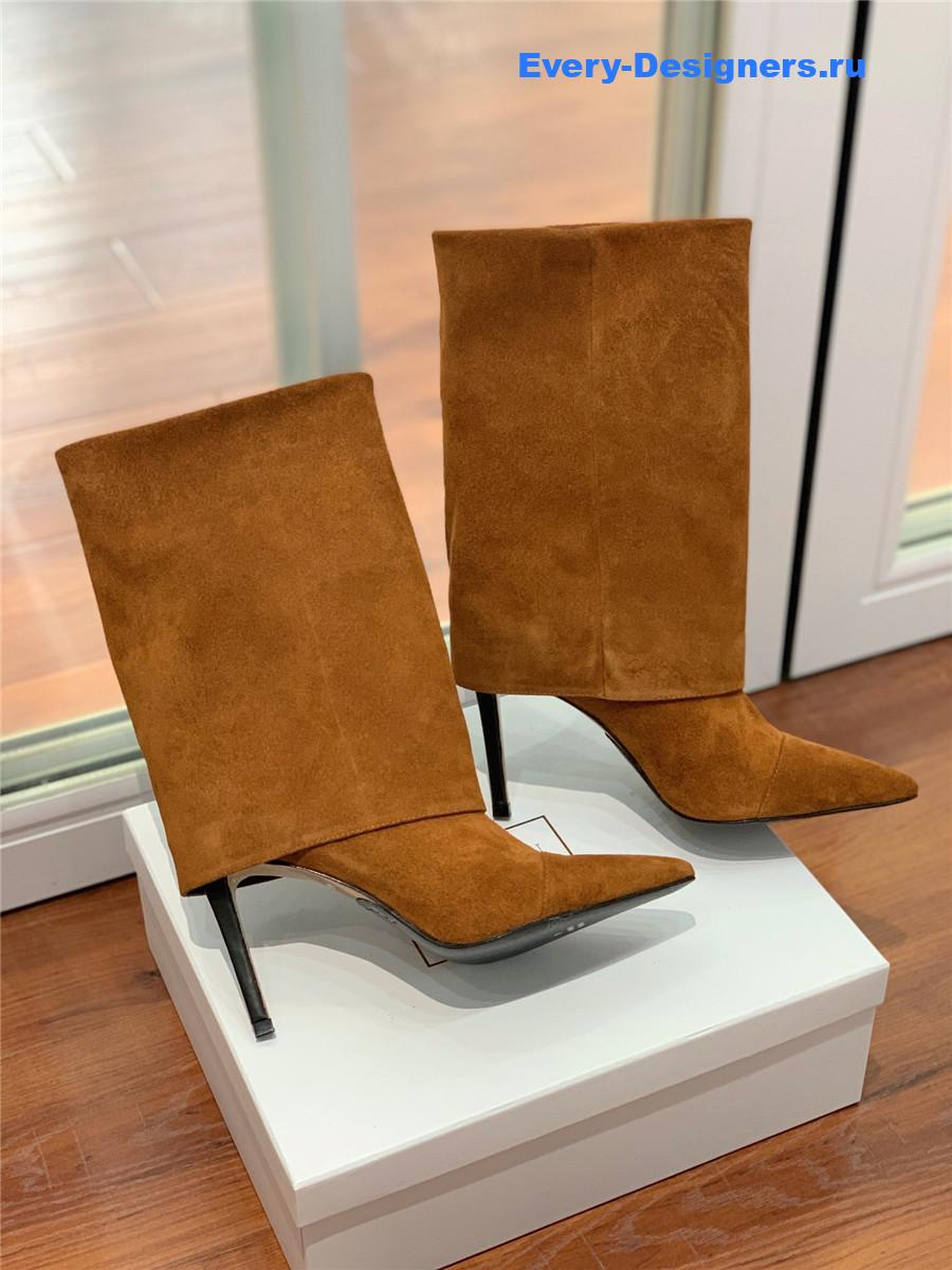 Balmain Brown Suede Pointed High-Heeled Boot