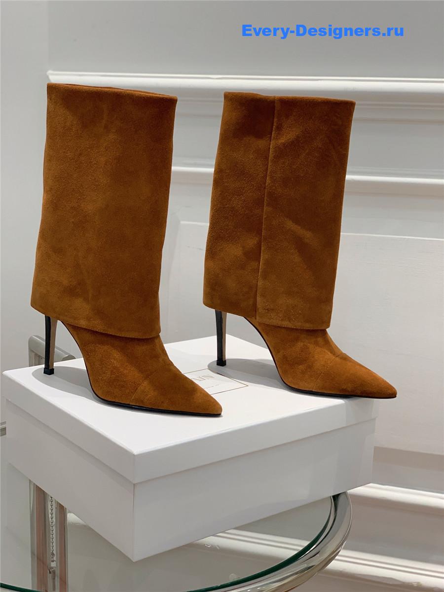 Balmain Brown Suede Pointed High-Heeled Boot