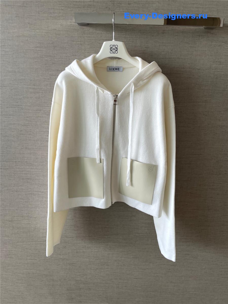 L0ew* leather-trimmed wool-blend hoodie