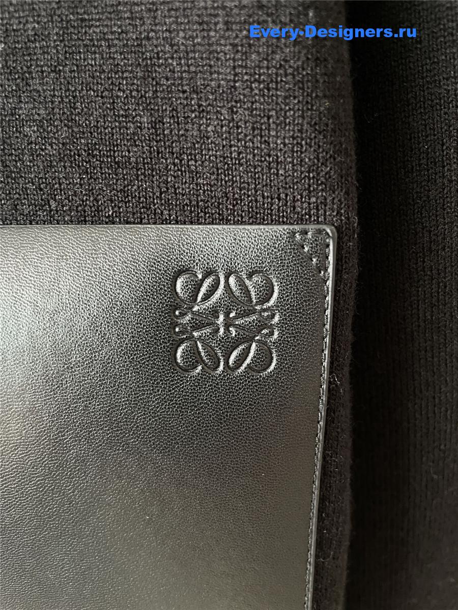 L0ew* black leather-trimmed wool-blend hoodie