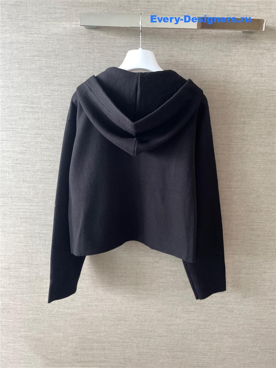 L0ew* black leather-trimmed wool-blend hoodie